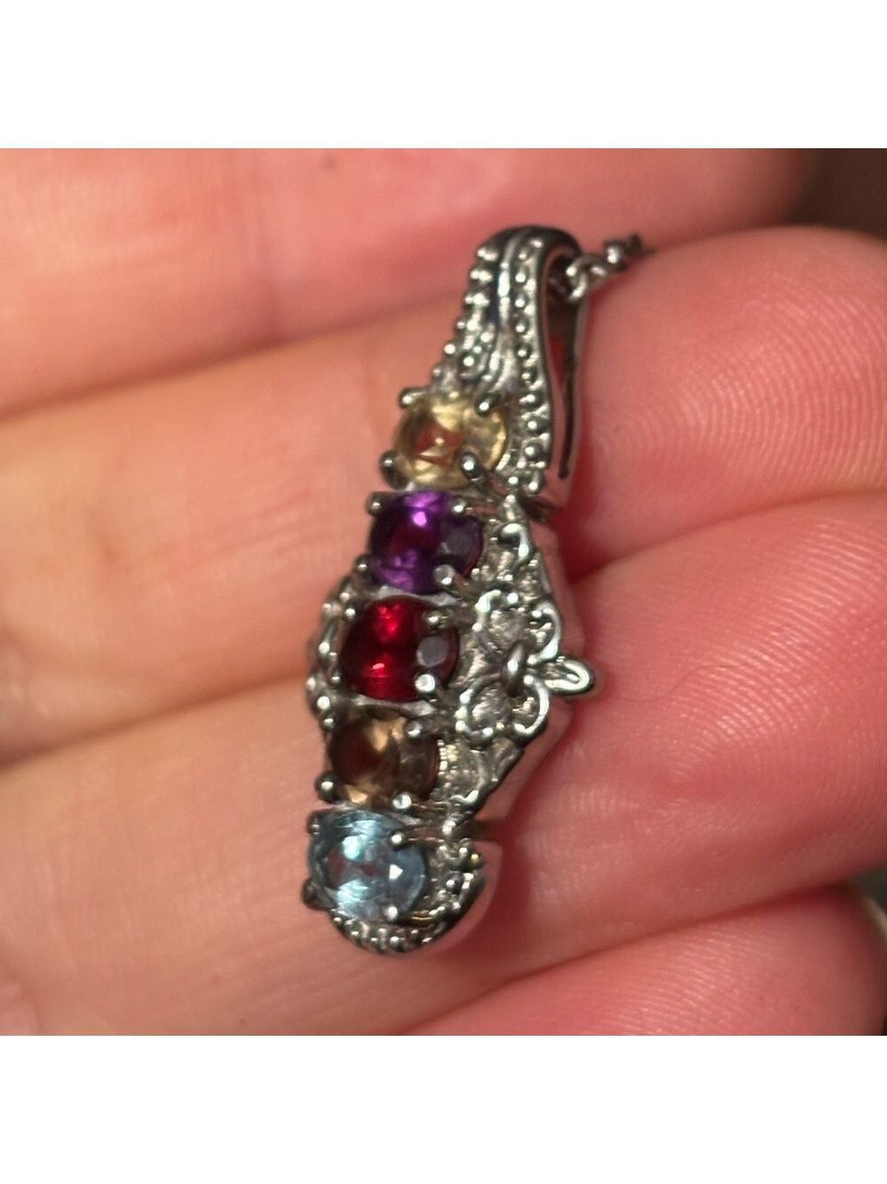 NWT EverTrue Multi Gemstone Chakra Rainbow 🌈 Pendant Necklace • 22in With Chain - Picture 5 of 13